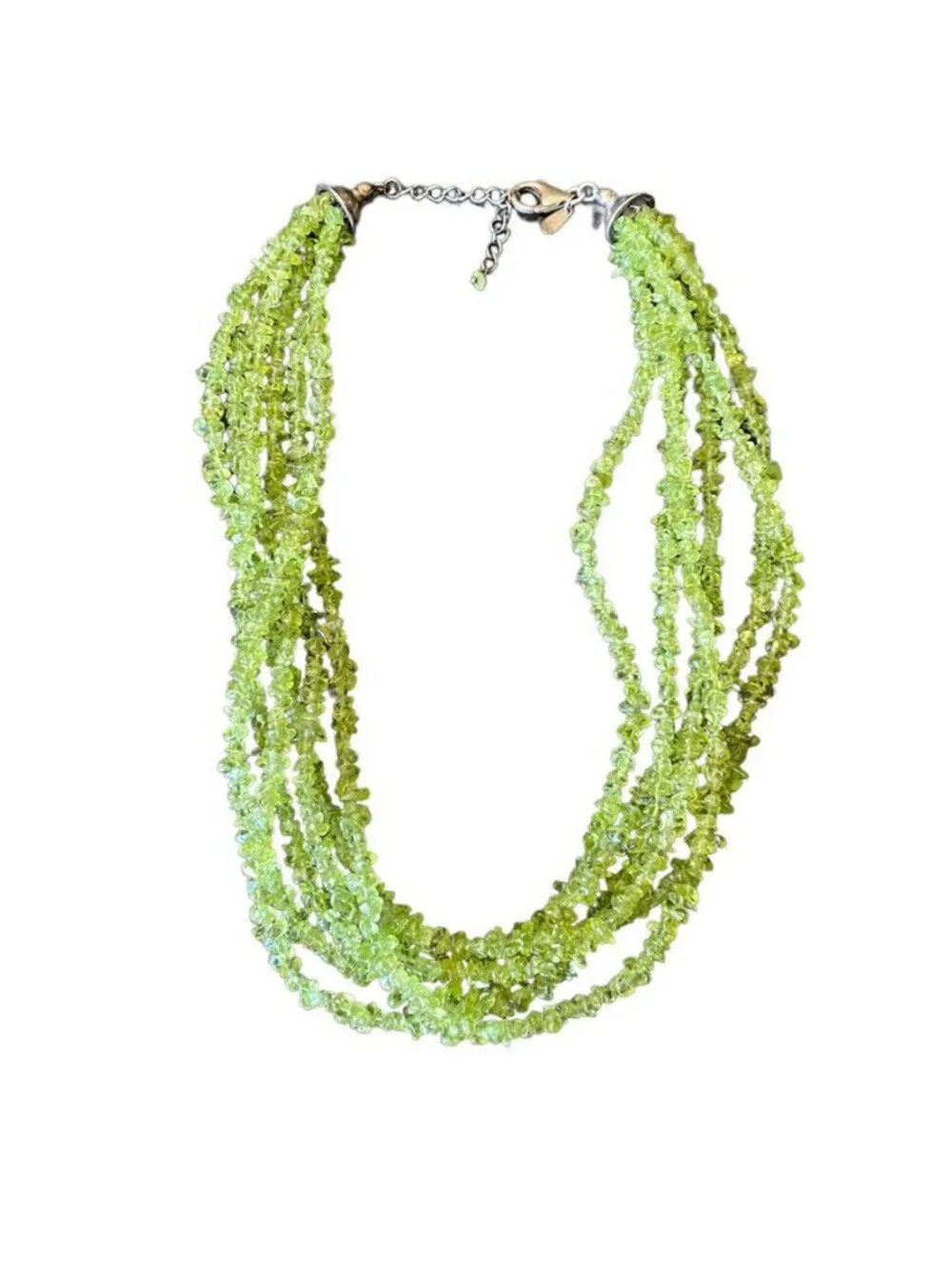 Sterling Silver Necklace 6 Strand Peridot Nugget 20 Inches Estate